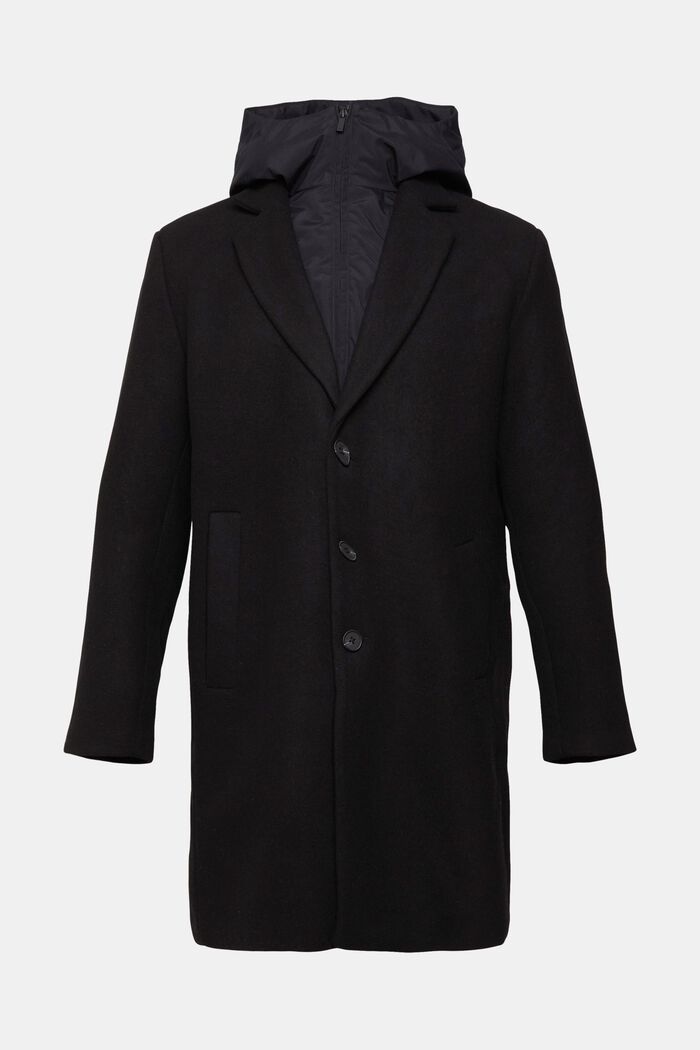 Manteau en laine mélangée à capuche amovible, BLACK, detail image number 6