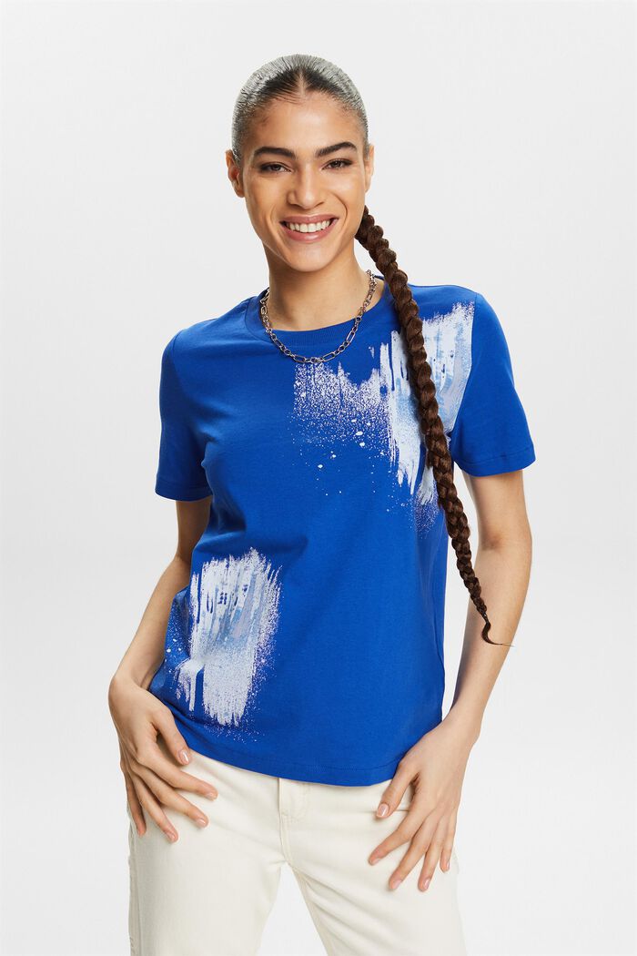 T-shirt en coton à imprimé graphique, BRIGHT BLUE, detail image number 0