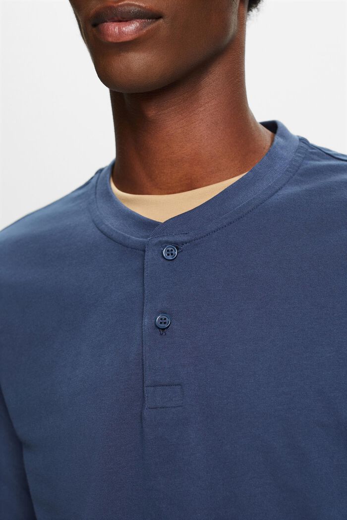 T-shirt col tunisien en jersey de coton délavé, GREY BLUE, detail image number 2