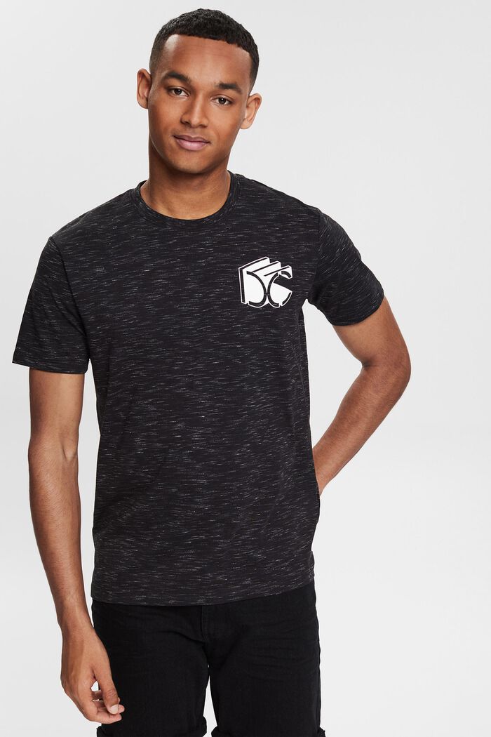 T-shirt en jersey chiné animé d´un logo 3D imprimé, BLACK, detail image number 0