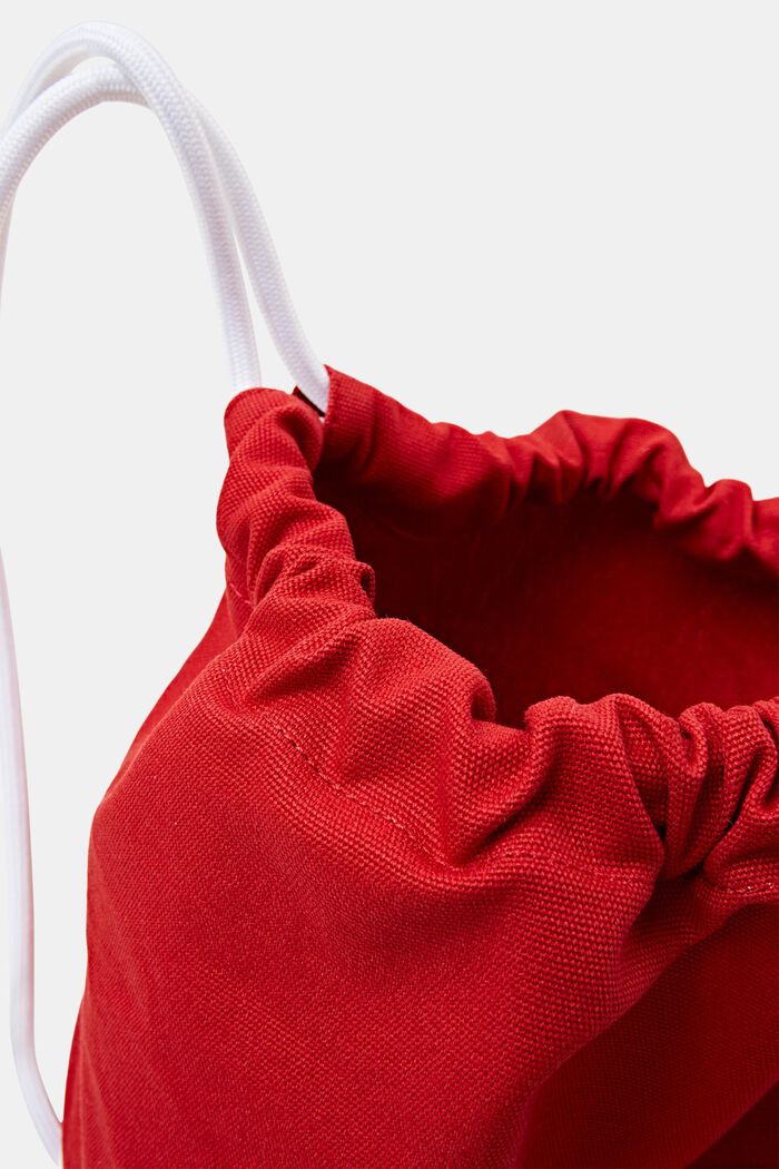 Sac à dos en toile de coton à cordon coulissant animé du logo, DARK RED, detail image number 3