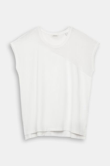 T-shirt CURVY à empiècement en mesh, OFF WHITE, overview
