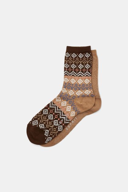 Lot de 2 paires de chaussettes à motif norvégien, coton biologique, BROWN, overview
