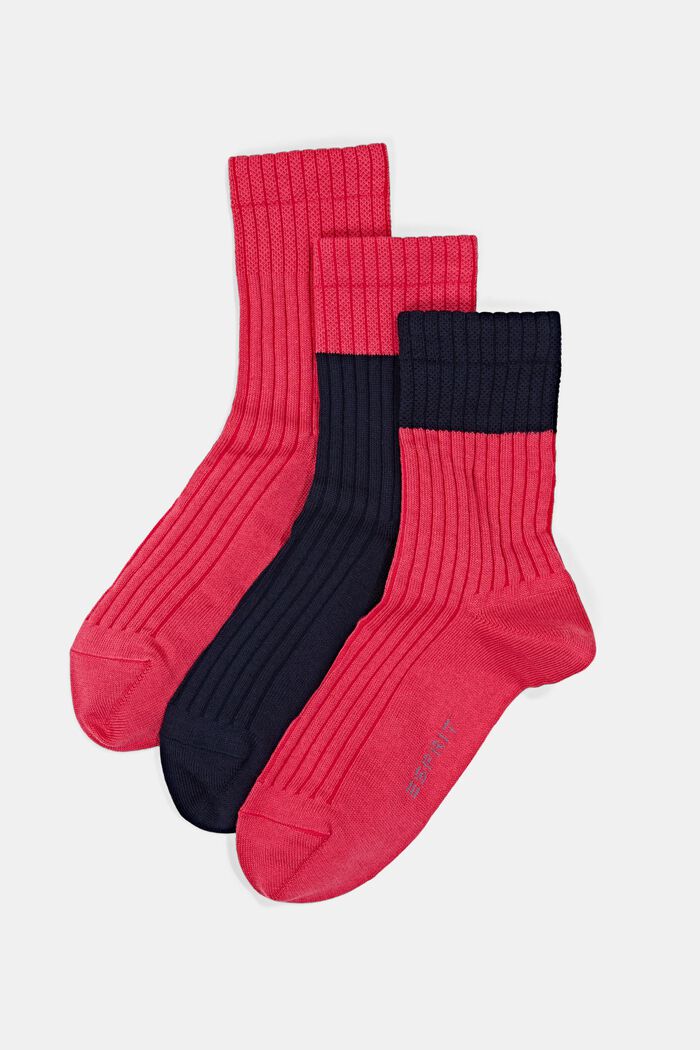 À teneur en laine : le lot de 3 paires de chaussettes en maille côtelée, PINK/BLACK, detail image number 0