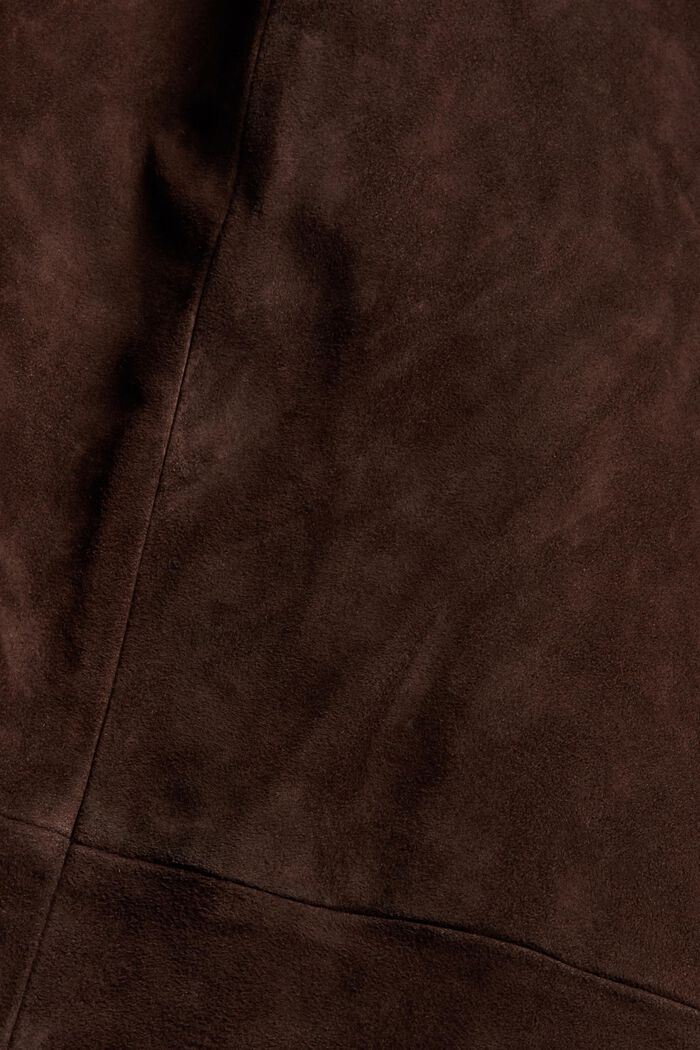 Jupe longueur midi évasée, 100 % cuir velours, DARK BROWN, detail image number 4