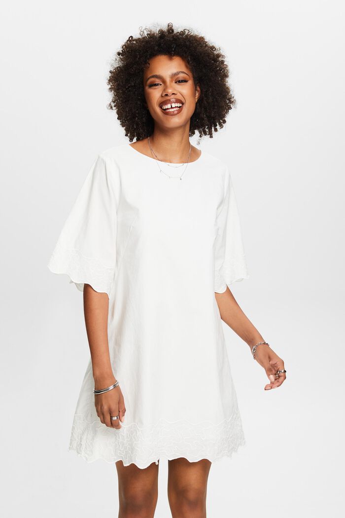 Mini-robe brodée à manches évasées, OFF WHITE, detail image number 0