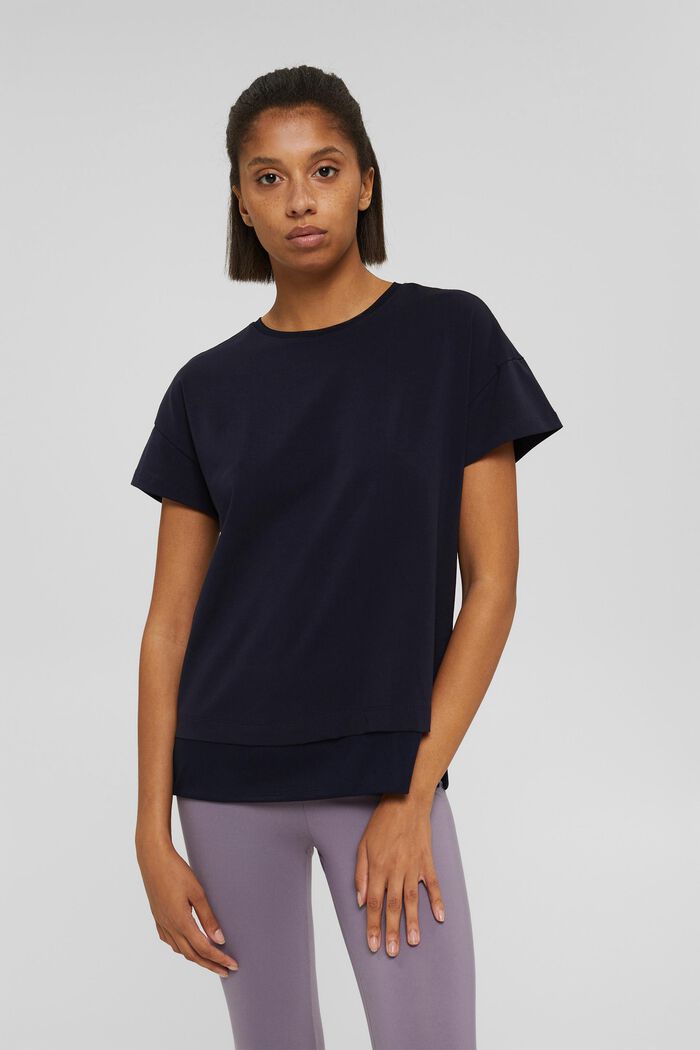T-shirt orné de mesh de coupe carrée, coton biologique, NAVY, detail image number 0