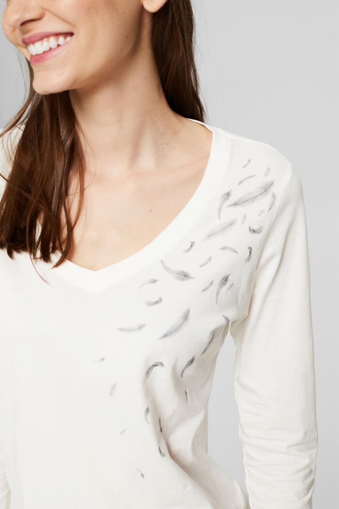 T-shirt à manches longues et imprimé, 100 % coton, OFF WHITE, detail image number 2