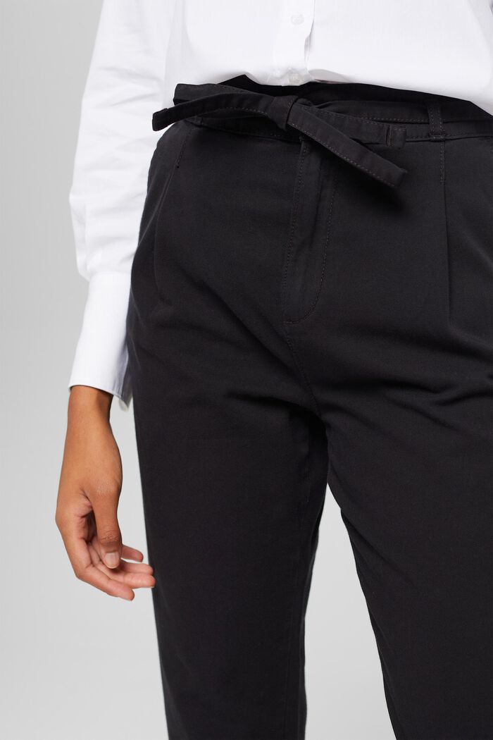 Pantalon à pinces ceinturé, coton Pima, BLACK, detail image number 0