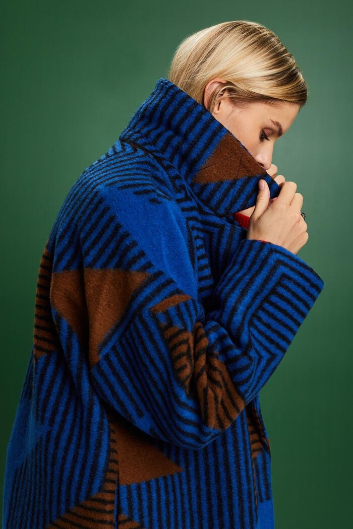 Manteau imprimé en laine mélangée, BRIGHT BLUE, detail image number 4