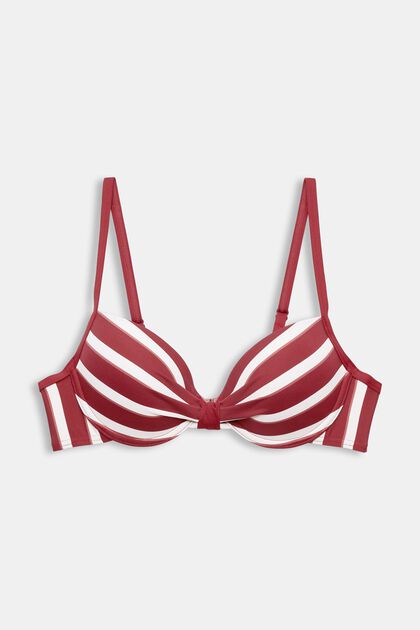 Haut de bikini rembourré à armatures orné de rayures, DARK RED, overview