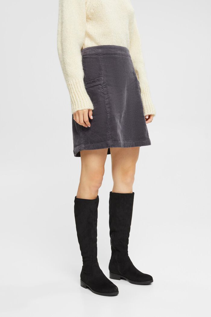 Mini-jupe en velours côtelé, 100 % coton, ANTHRACITE, detail image number 1