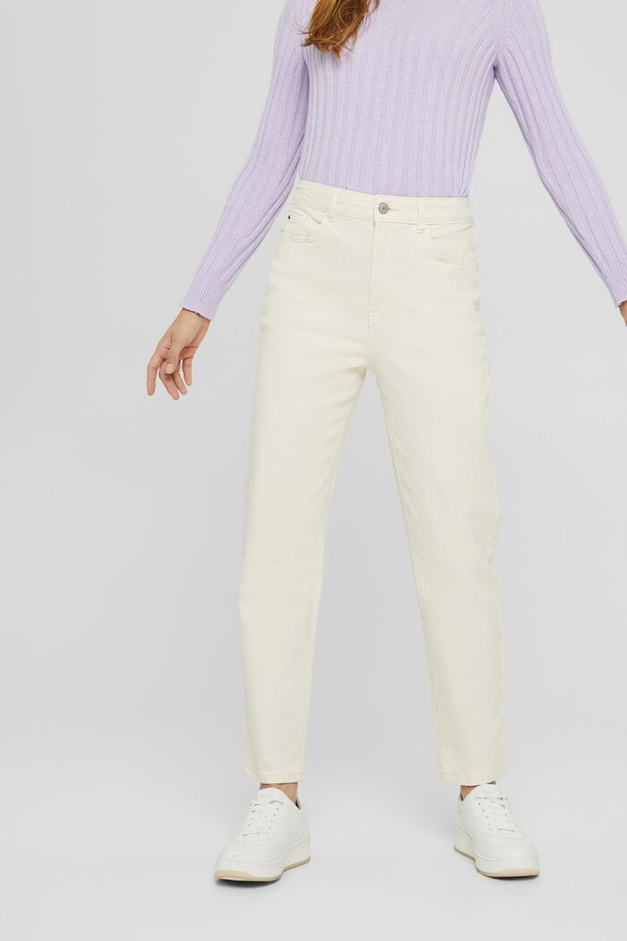 Pantalon de coupe Mom en coton biologique, OFF WHITE, detail image number 0