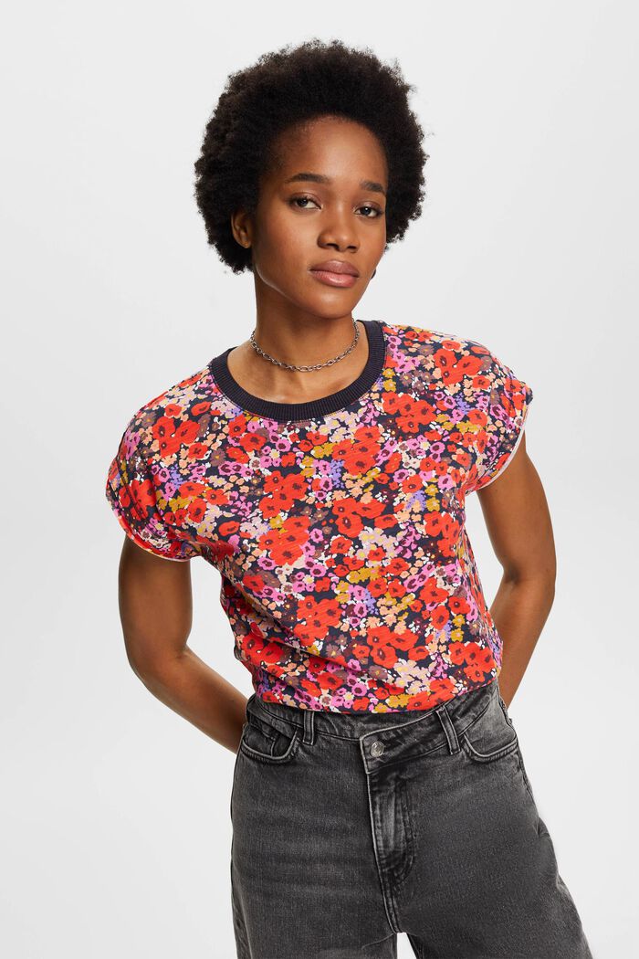 T-shirt sans manches à motif à fleurs all-over, NAVY COLORWAY, detail image number 0