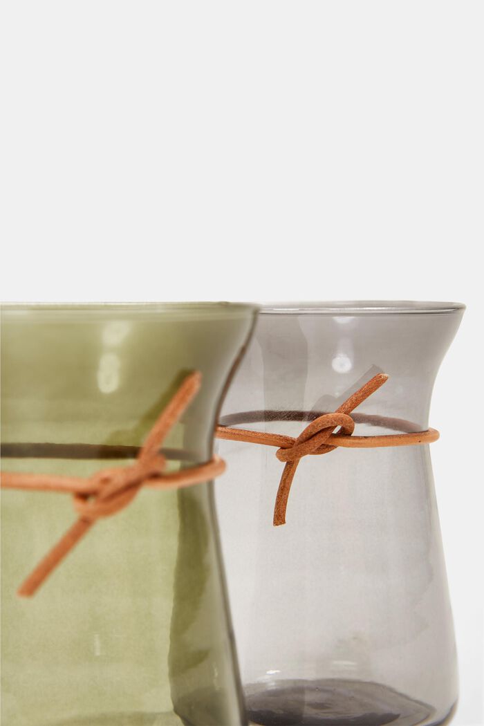 Lot de 2 vases ornés d'un lien en cuir, GREEN, detail image number 1