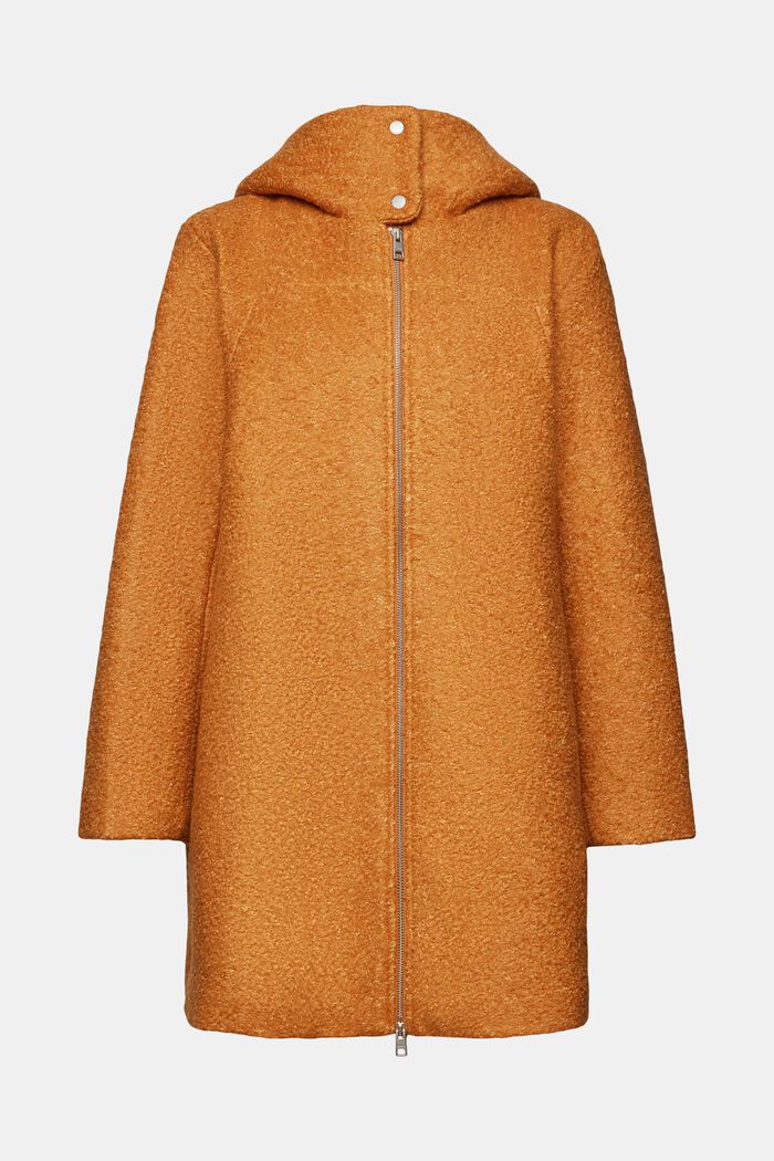 Manteau à capuche en mélange de laine bouclée, CARAMEL, detail image number 7