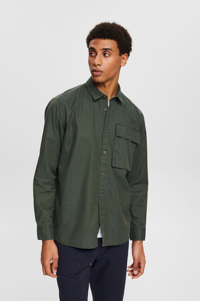 Chemise en coton à poche-poitrine, KHAKI GREEN, detail image number 0