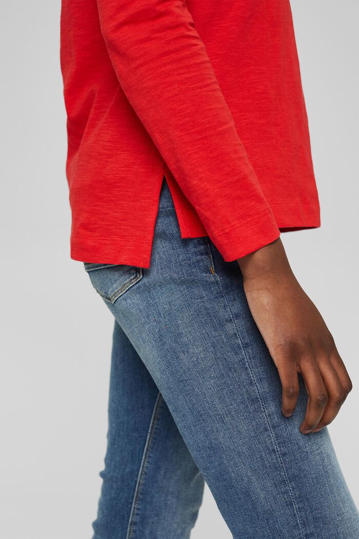 T-shirt brodé à manches longues, 100 % coton, ORANGE RED, detail image number 5