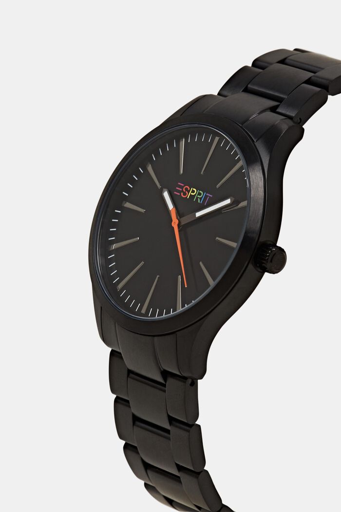 Montre-bracelet en acier inoxydable à logo multicolore, BLACK, detail image number 1