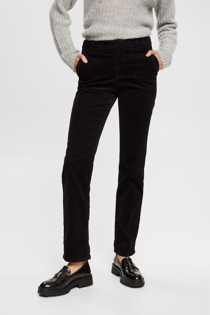 Pantalon en velours côtelé à taille mi-haute, BLACK, detail image number 0