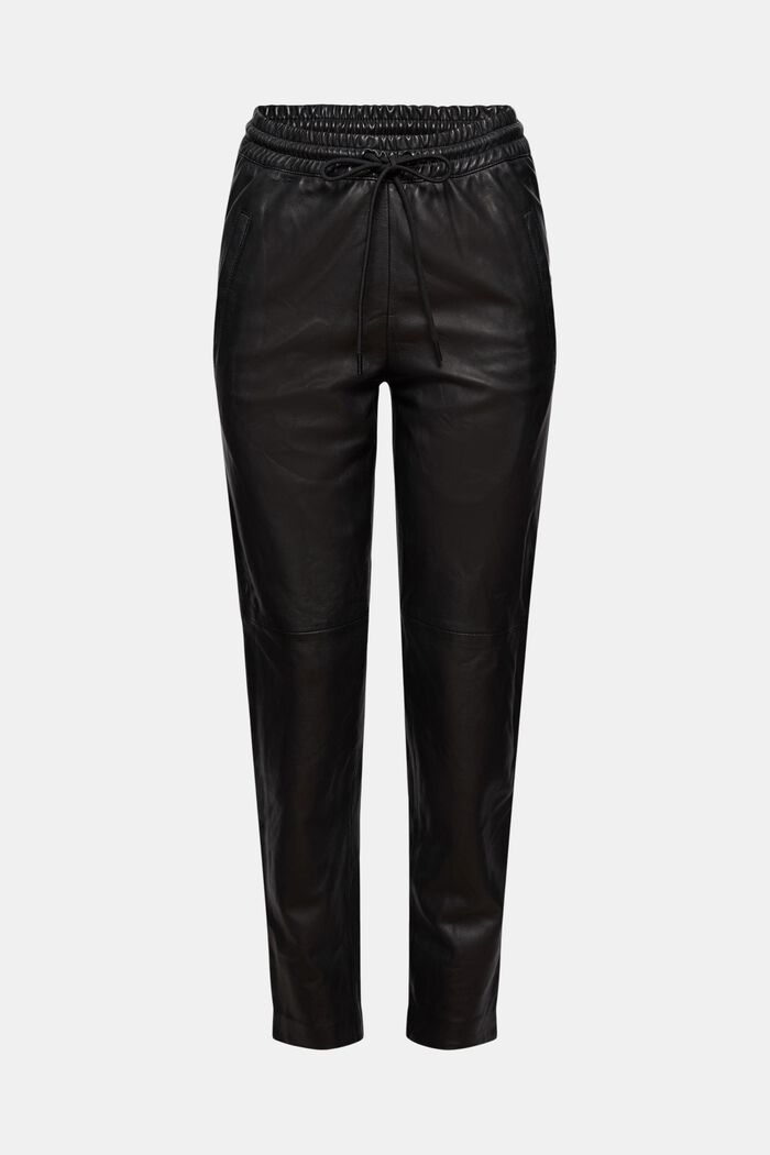En cuir : le pantalon de jogging à taille à cordon de serrage, BLACK, detail image number 5