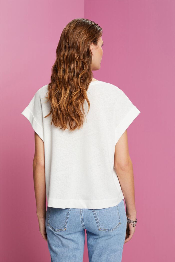 T-shirt en mélange de coton et lin, OFF WHITE, detail image number 3