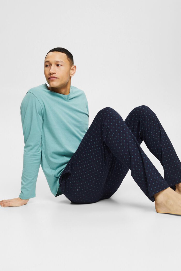 Pyjama à imprimé à pois, 100 % coton, TEAL GREEN, detail image number 0