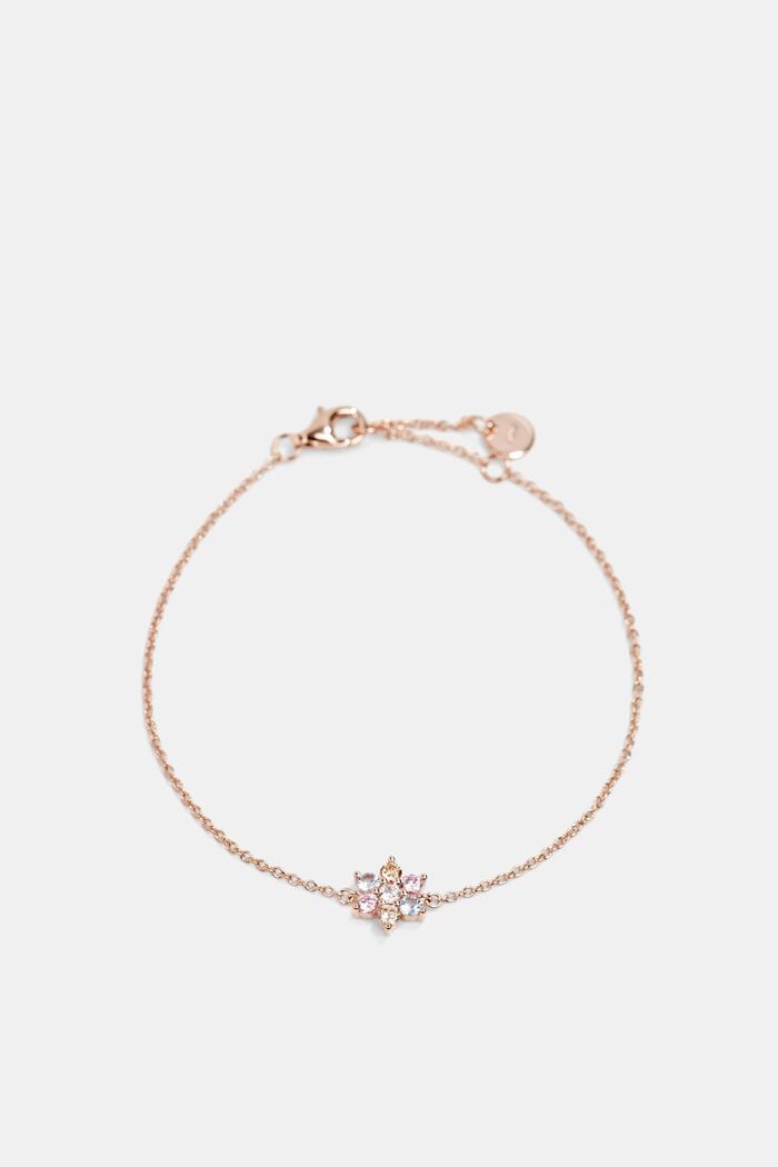 Bracelet orné d’une fleur pavée de pierres de zircon, argent sterling, ROSEGOLD, overview