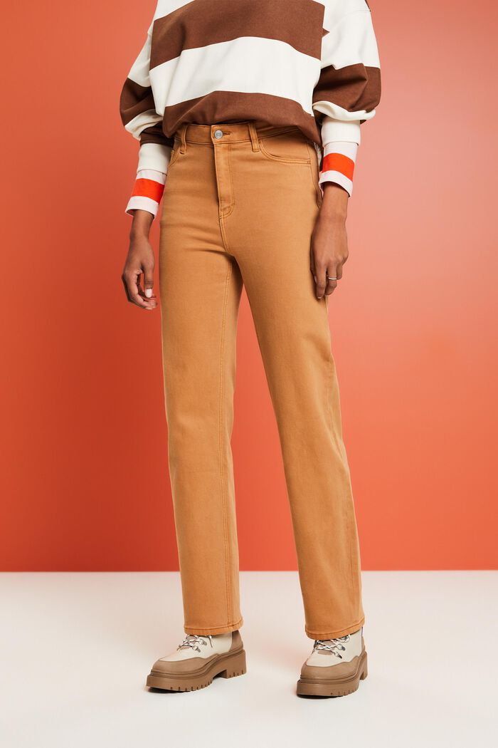 Pantalon droit à taille haute de style rétro, CAMEL, detail image number 0