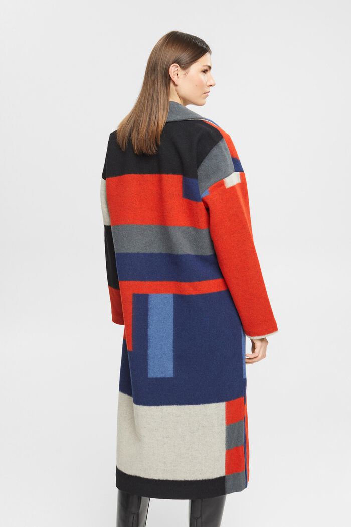 Manteau en laine mélangée animé d’un motif colour blocking, RED, detail image number 3