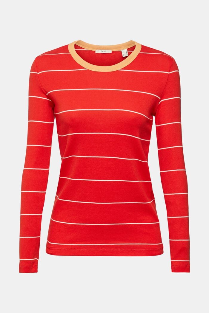 T-shirt rayé à manches longues, coton bio, RED, detail image number 6