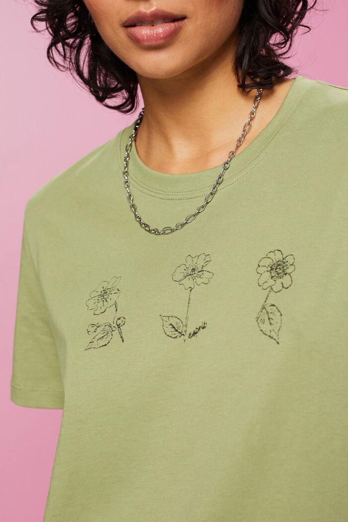 T-shirt en coton à imprimé floral, PISTACHIO GREEN, detail image number 2