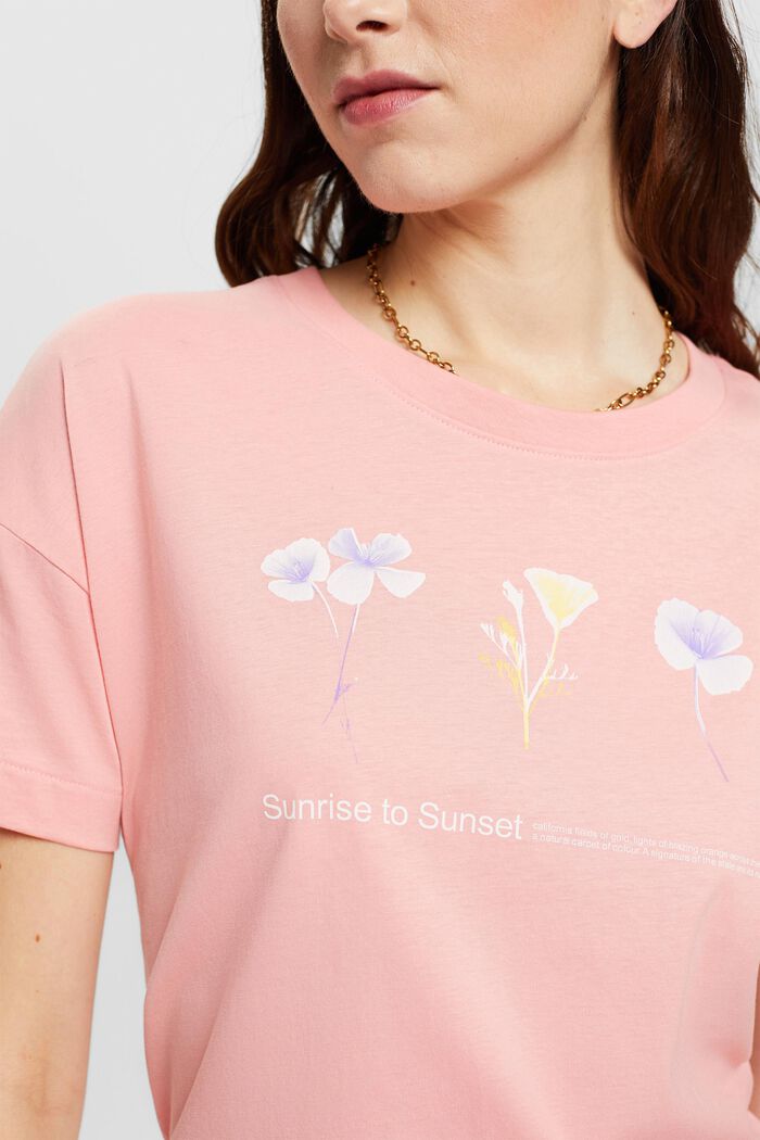 T-shirt à imprimé à fleurs sur la poitrine, PINK, detail image number 4