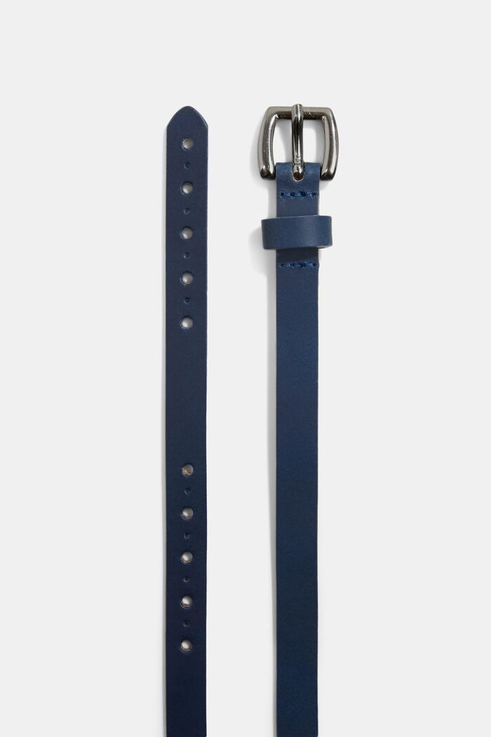 Fine ceinture en cuir à trous, NAVY, detail image number 1