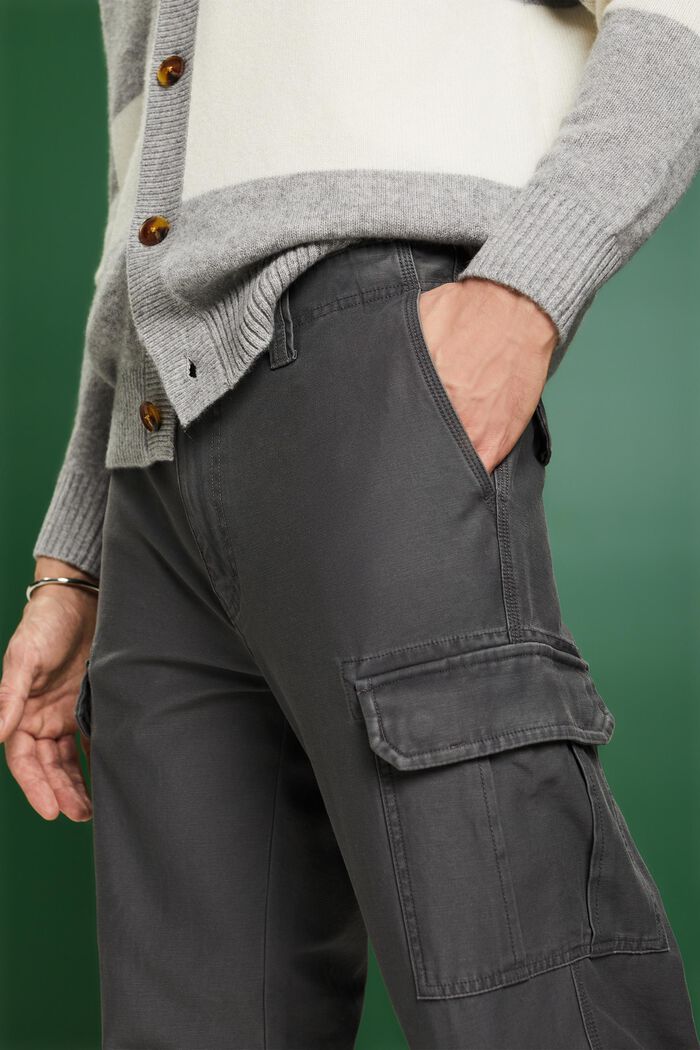 Pantalon cargo en coton, DARK GREY, detail image number 4