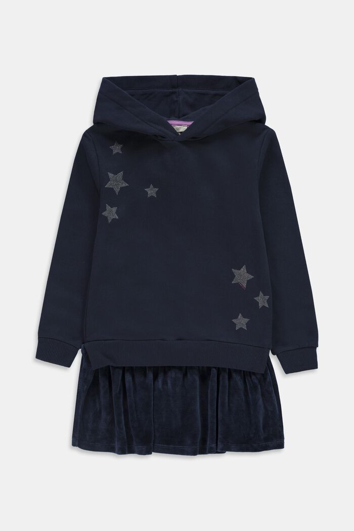 Robe à capuche de style superposé animée d’un imprimé étoile, NAVY, detail image number 0