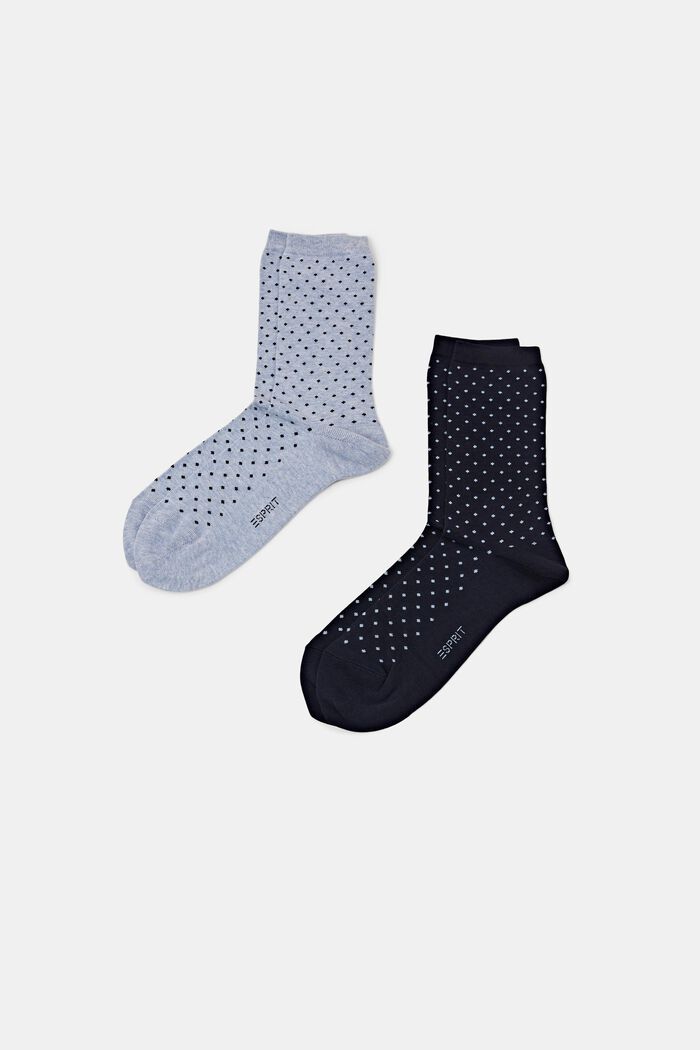 Lot de 2 paires de chaussettes à pois, coton biologique, LIGHT BLUE/NAVY, detail image number 0
