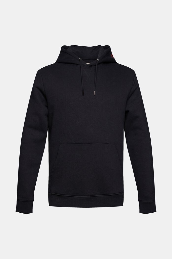 Sweat-shirt à capuche et logo brodé, en coton mélangé, BLACK, overview