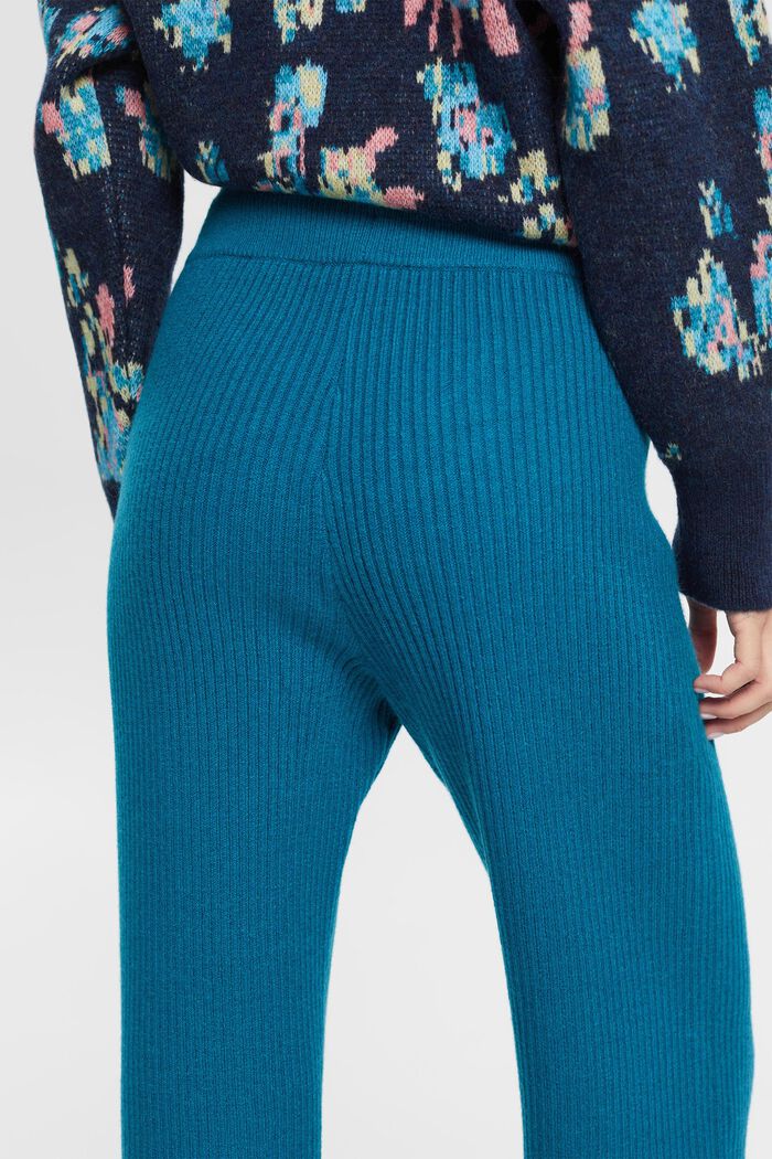 Pantalon en maille côtelée de laine mélangée, TEAL BLUE, detail image number 4