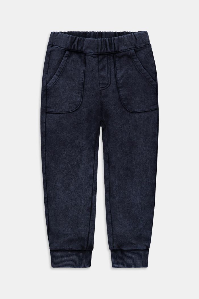 Pantalon de jogging au look délavé, 100 % coton, BLUE DARK WASHED, overview