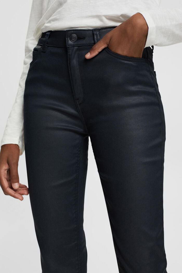 Pantalon taille haute en similicuir coupe Slim Fit, BLACK, detail image number 4