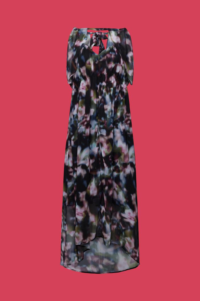 En matière recyclée : la robe longueur midi en mousseline à motif, BLACK, detail image number 5