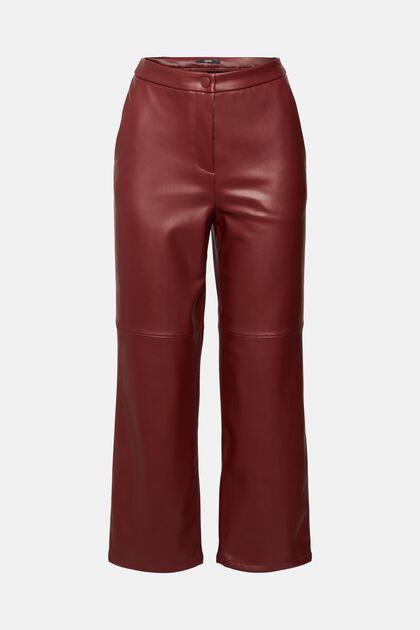Pantalon en similicuir à la coupe raccourcie, BORDEAUX RED, overview