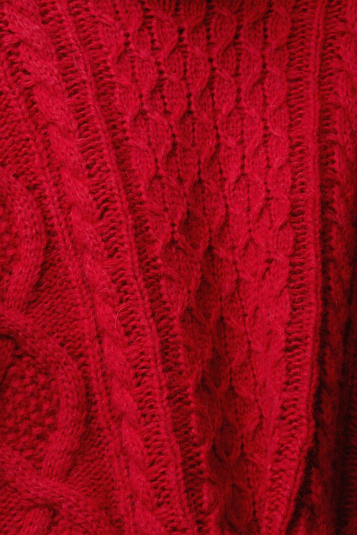 Pull-over à col roulé en maille torsadée à teneur en laine, DARK RED, detail image number 5