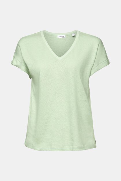 T-shirt à encolure en V en mélange de lin et coton