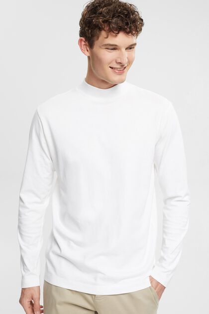 T-shirt à manches longues et col droit, WHITE, overview