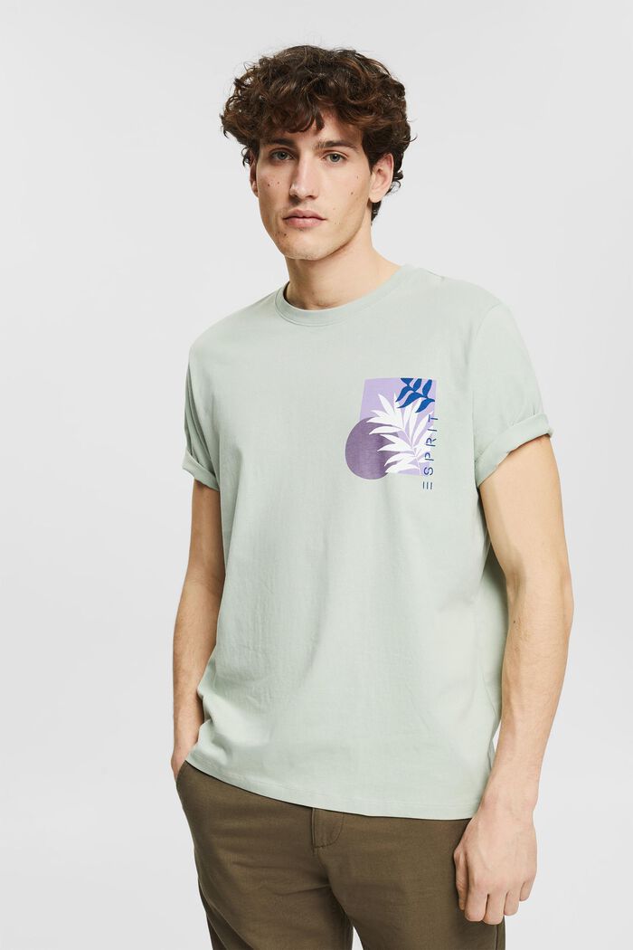 T-shirt en jersey animé d'un imprimé végétal, LIGHT KHAKI, detail image number 0