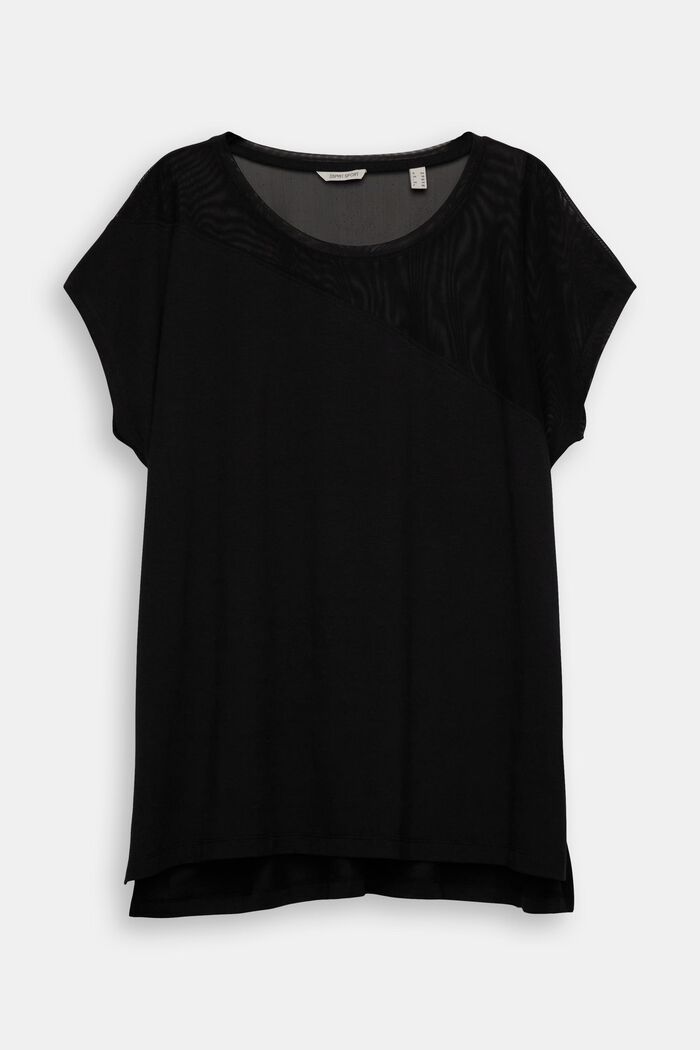 T-shirt CURVY à empiècement en mesh, BLACK, detail image number 1