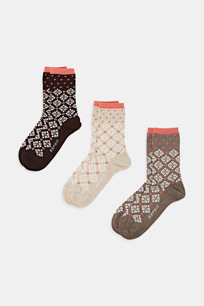 Lot de 3 paires de chaussettes à motif norvégien, BROWN, detail image number 0