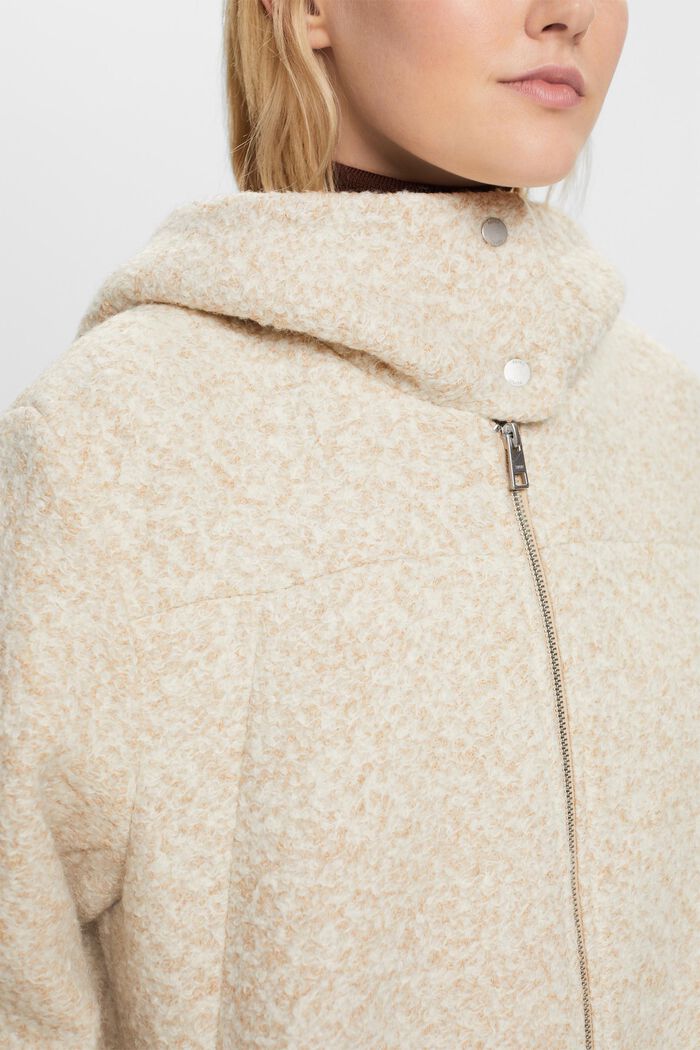 Manteau à capuche en mélange de laine bouclée, SAND, detail image number 1